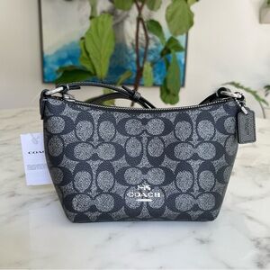 NWT Coach Zip Top Crossbody Bag In Metallic Signature Canvas CW338 Gunmetal